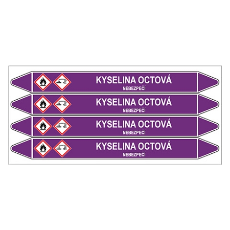 Značení potrubí, kyselina octová,4 ks, 250 × 26 mm